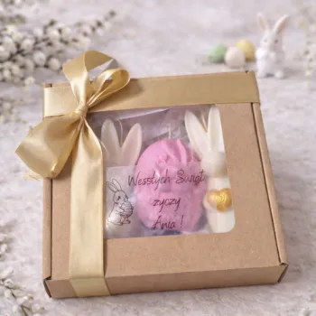 Wielkanocny Box Prezentowy z Personalizacją – Świece Zajączki +  Jajko | Prezent Wielkanocny Handmade